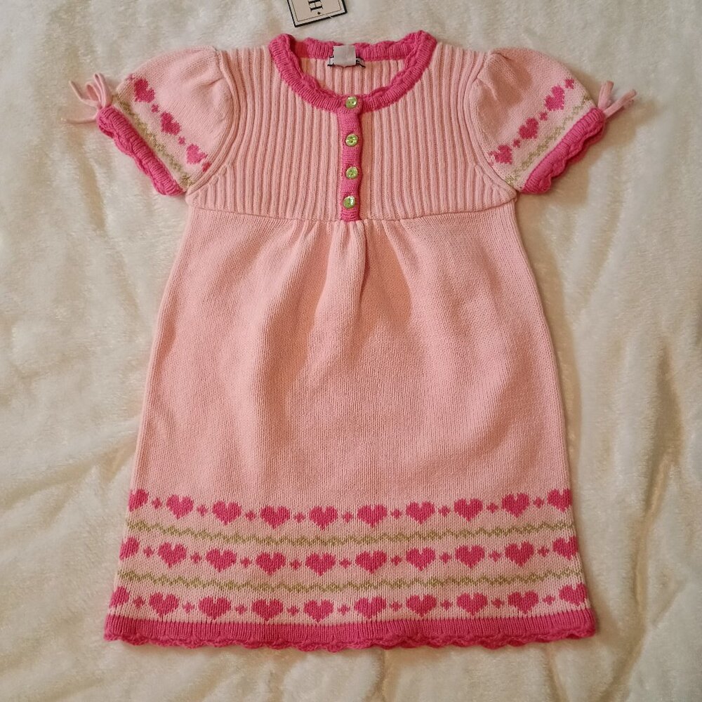 Hartstrings Pink Heart Sweater Dress NEW 3T 100% Cotton NWT Toddler Dress